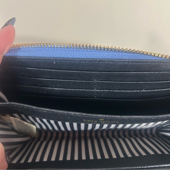 Kate Spade Cameron Street Lacy Large Slim Bifold Zip Around Blue Wallet - Picture 7 of 8